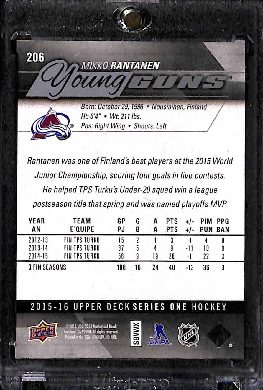 2015-16 Upper Deck Young Guns Series One Mikko Rantanen #206 Young Guns