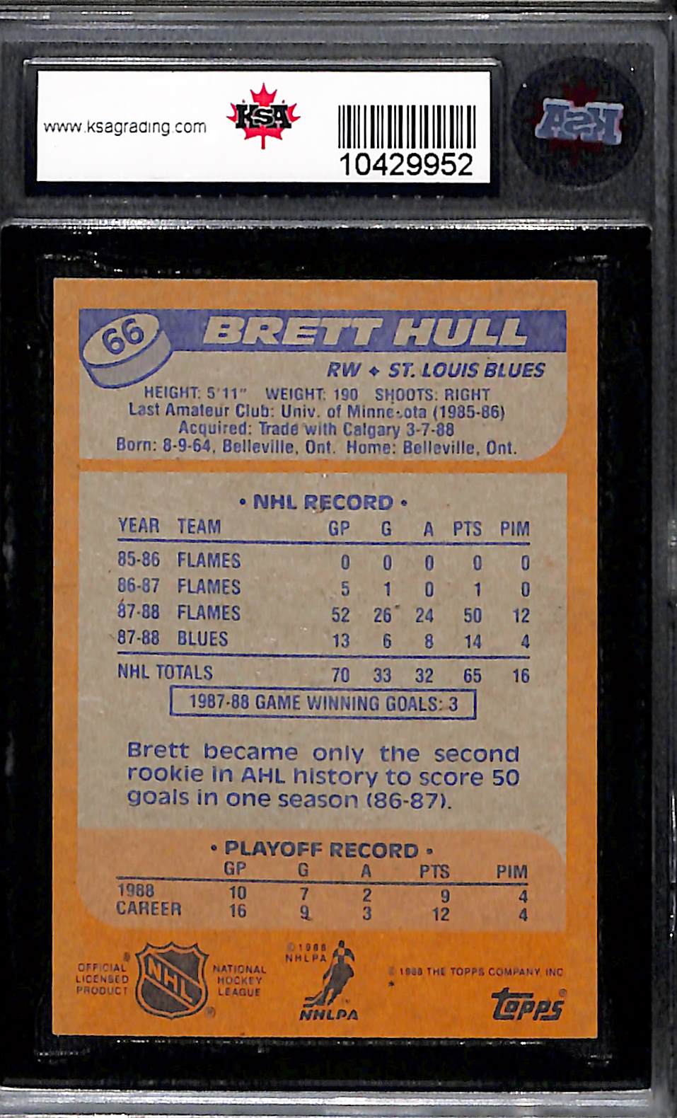 1988 Topps Brett Hull #66 KSA 9.5