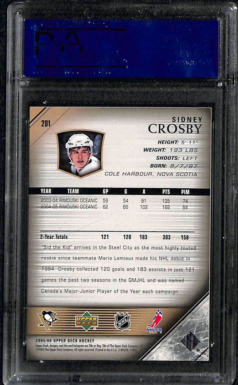 2005 Upper Deck Sidney Crosby #201 PSA 9