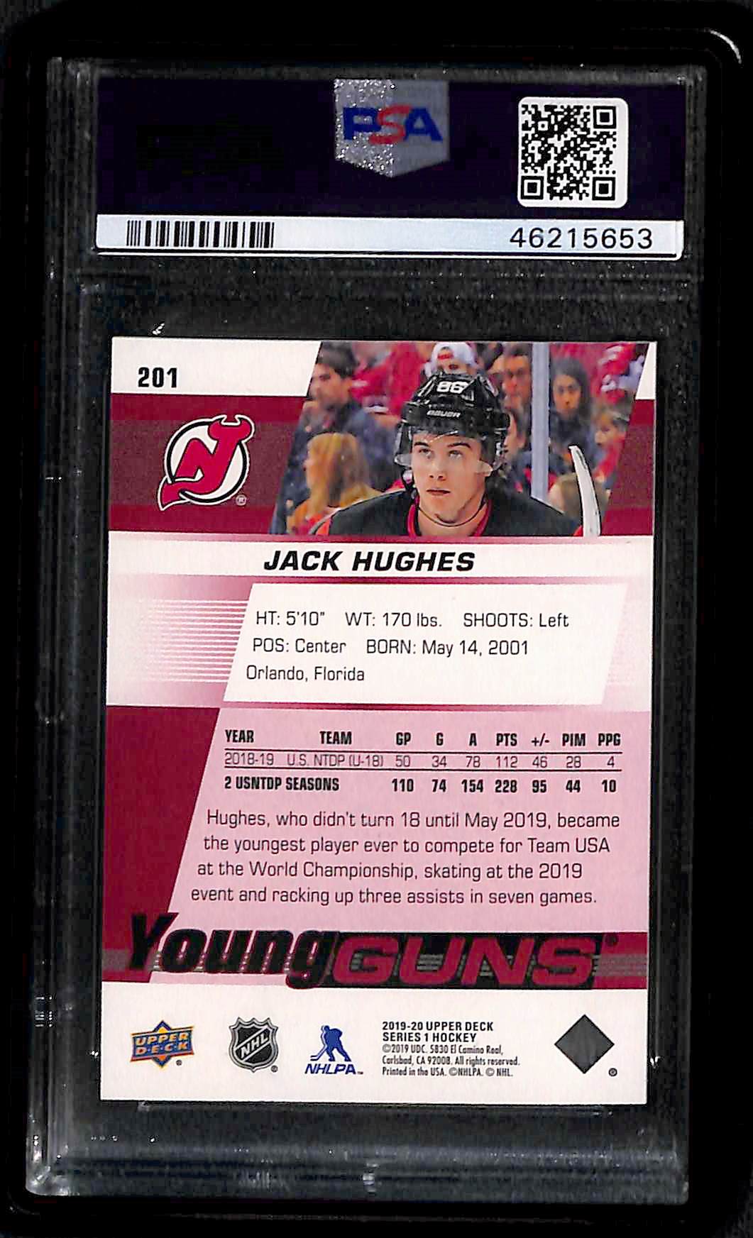 2019 Upper Deck Jack Hughes #201 UD Exclusives PSA 10