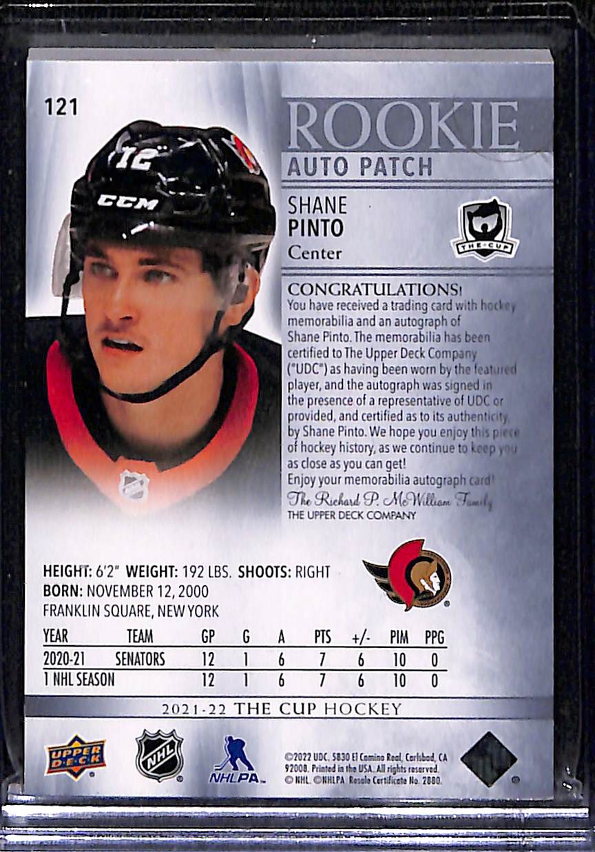 2022 2021-22 Upper Deck The Cup Shane Pinto #093 Cup RPA 093/249