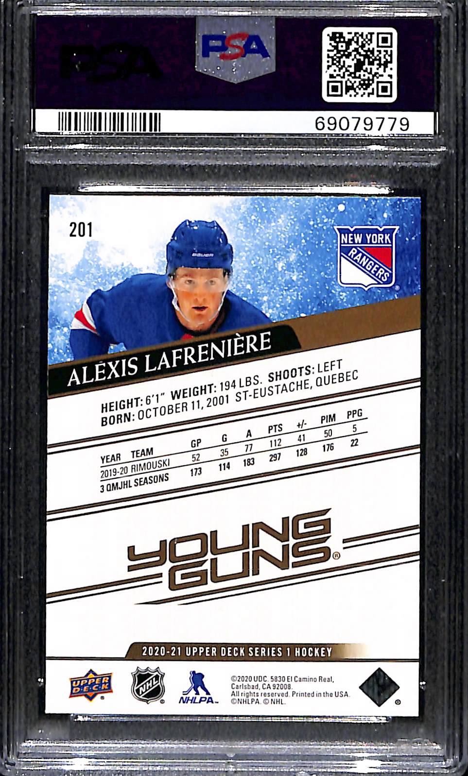 2020 Upper Deck Alexis Lafreniere #201 Silver Foil PSA 10
