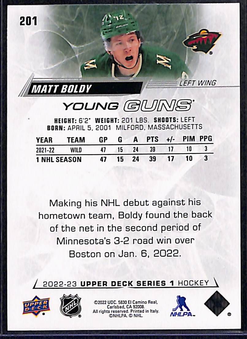 2022-23 Upper Deck Series 1 Matt Boldy #201 Young Gun