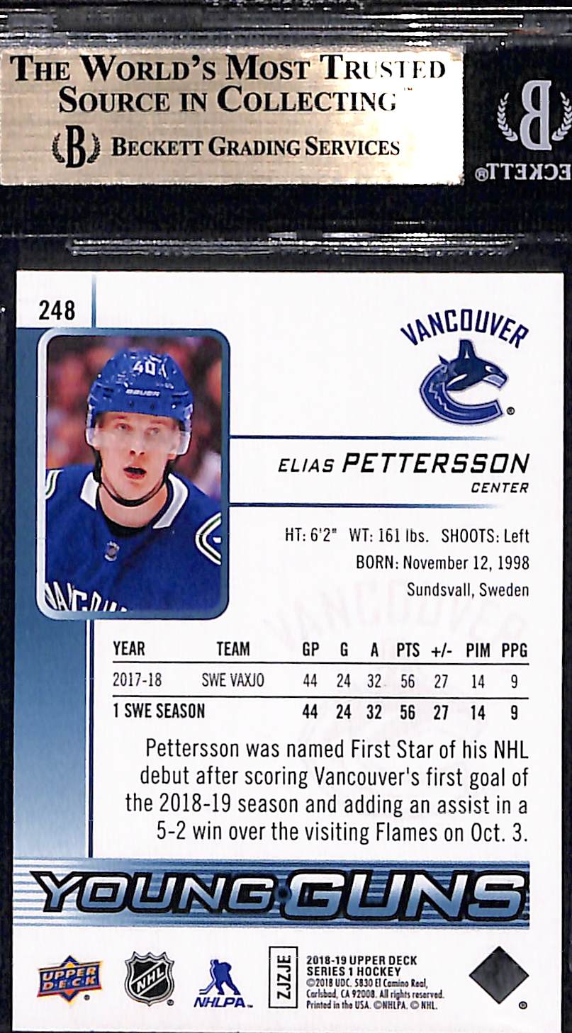 2018-19 Upper Deck Elias Pettersson YG RC #248 BGS 9.5