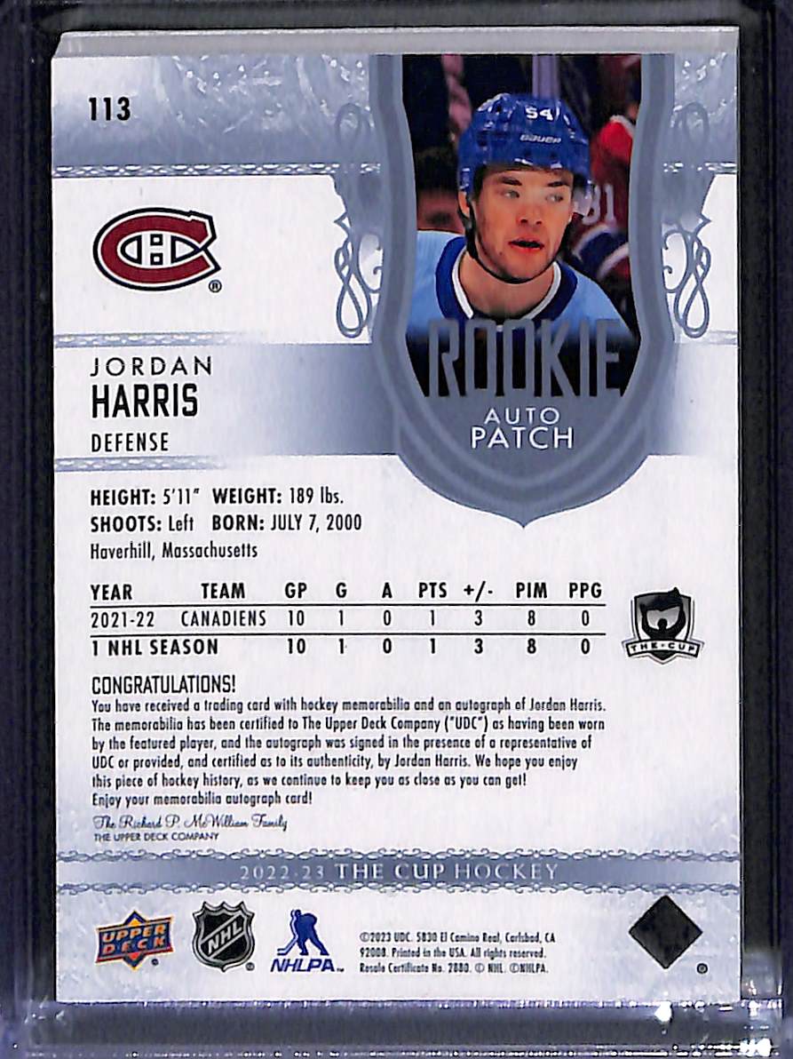 2022-23 The Cup Jordan Harris #113 Auto Patch 013/249