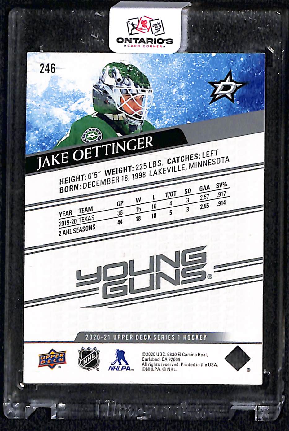 2020-21 Upper Deck Series 1 Jake Oettinger #246 Young Gun