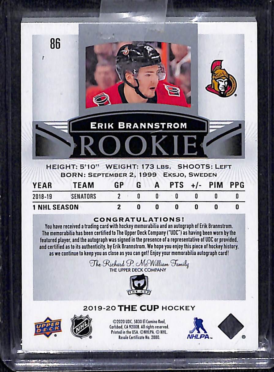 2019-20 Upper Deck The Cup Erik Brannstrom #86 Patch 184/249