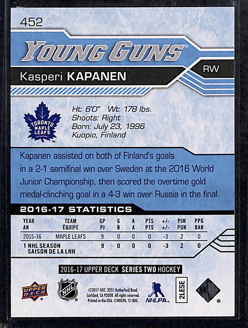 2016-17 Upper Deck Series 2 Kasperi Kapanen #452