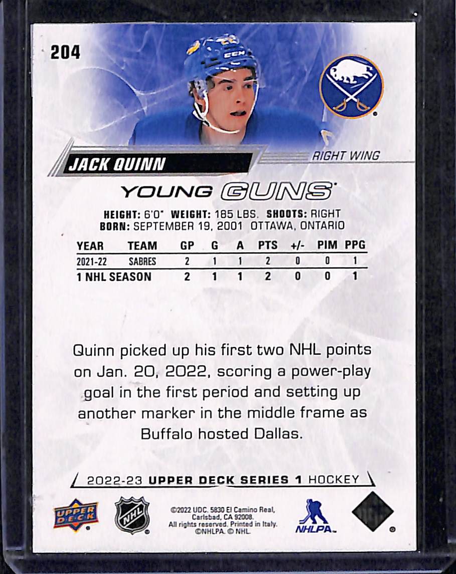 2022-23 Upper Deck Series 1 Jack Quinn #204