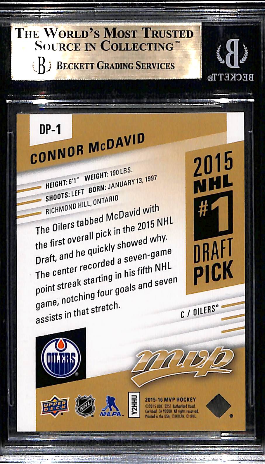 2015-16 Upper Deck MVP Connor McDavid #DP1 /(issued BGS 9.5