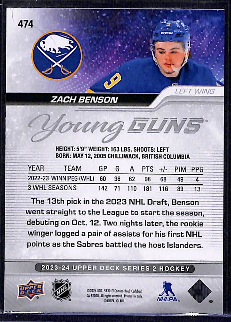 2023-24 Upper Deck Series 2 Zach Benson #474