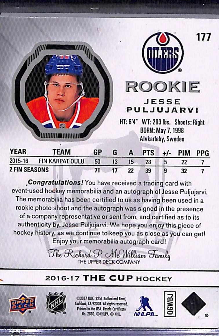 2016-17 Upper Deck The Cup Jesse Puljujarvi #177