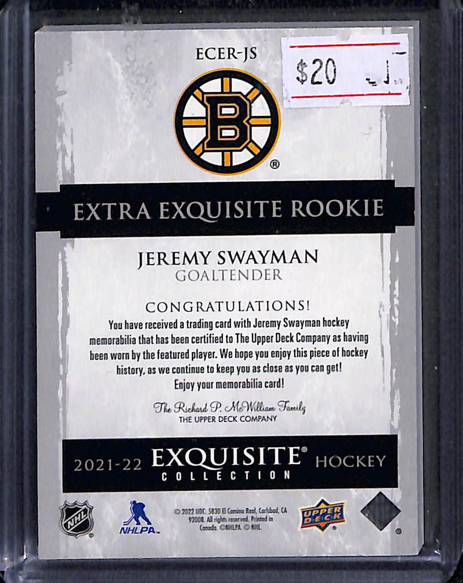 2022 2021-22 Upper Deck Exquisite Collection Extra Exquisite Rookie Jeremy Swayman #ECER-JS Extra Exquisite Rookie Rookie 084/299 Jersey
