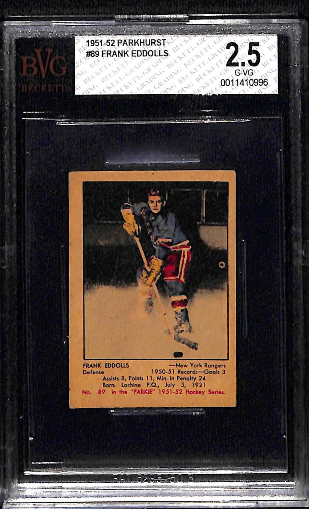 1951-52 Parkhurst Frank Eddolls RC #89 BGS 2.5