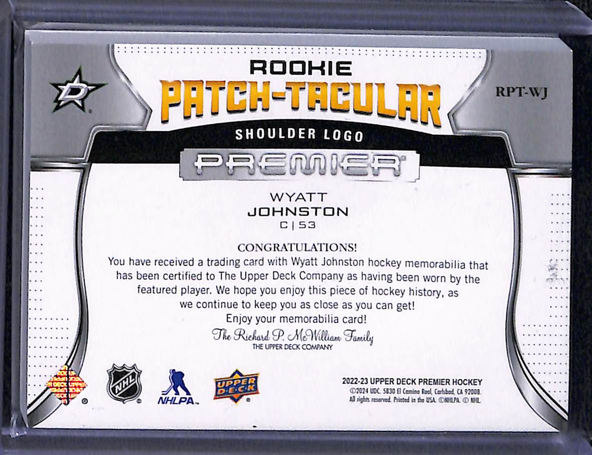2022-23 Upper Deck Premier Wyatt Johnston #RPT-WJ Patch-Tacular Patch 2/5