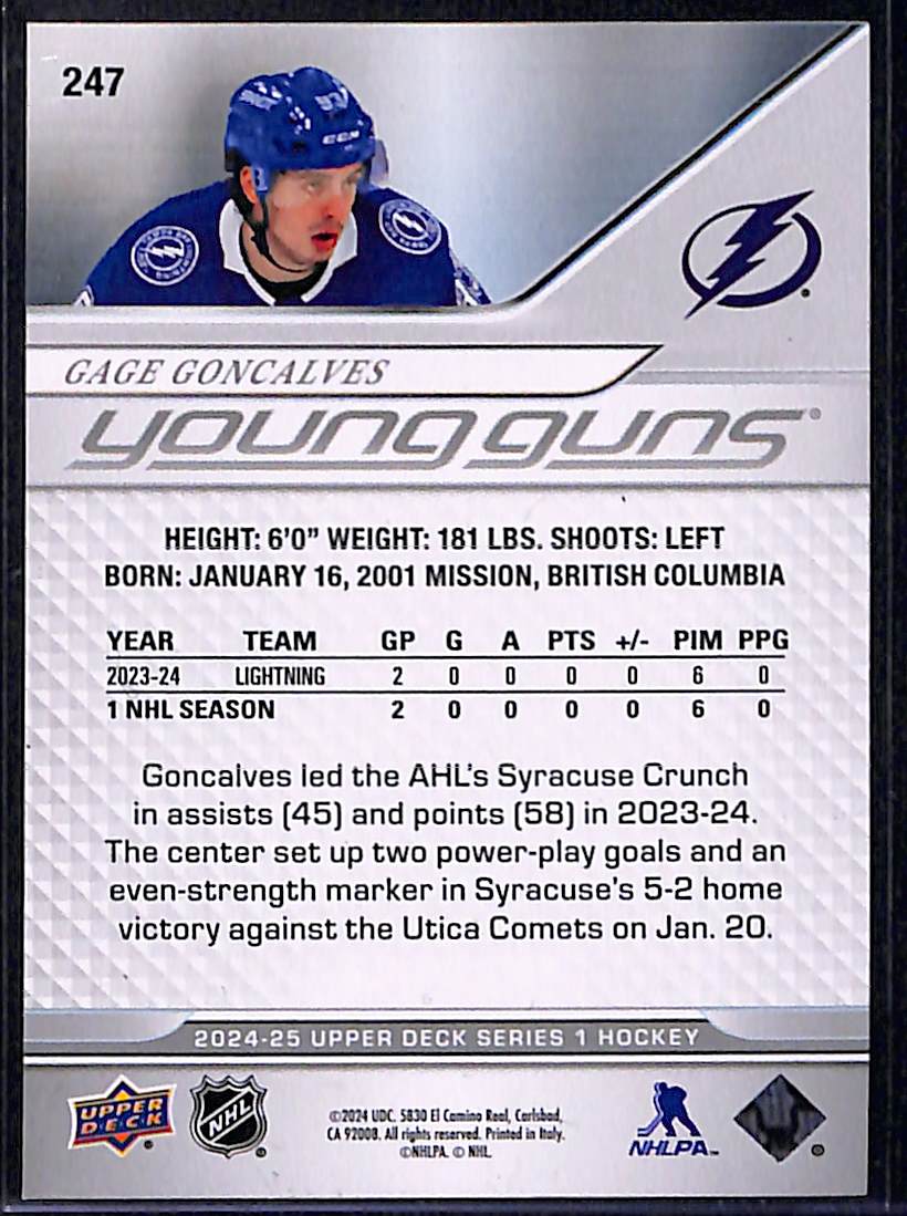 2024-25 Upper Deck Series 1 Gage Goncalves #247