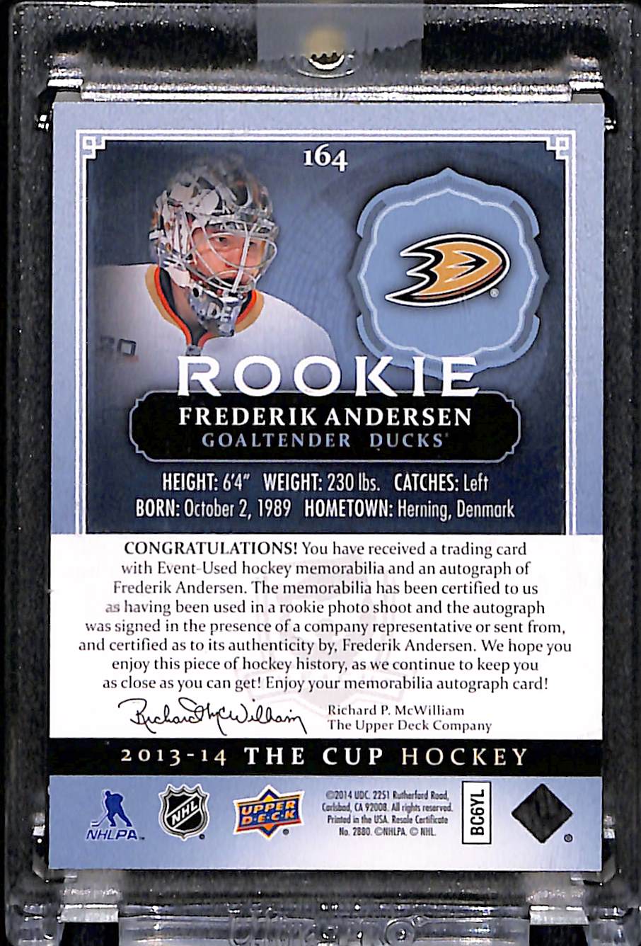2013-14 Upper Deck The Cup Frederik Andersen #164 007/249
