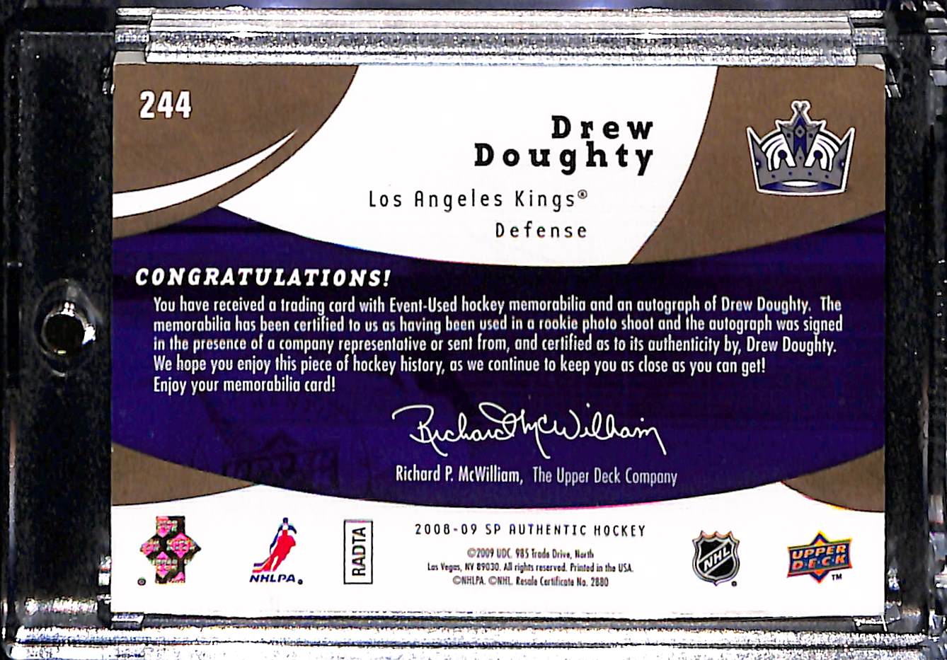 2008 Upper Deck SP Authentic Drew Doughty #244 17/100