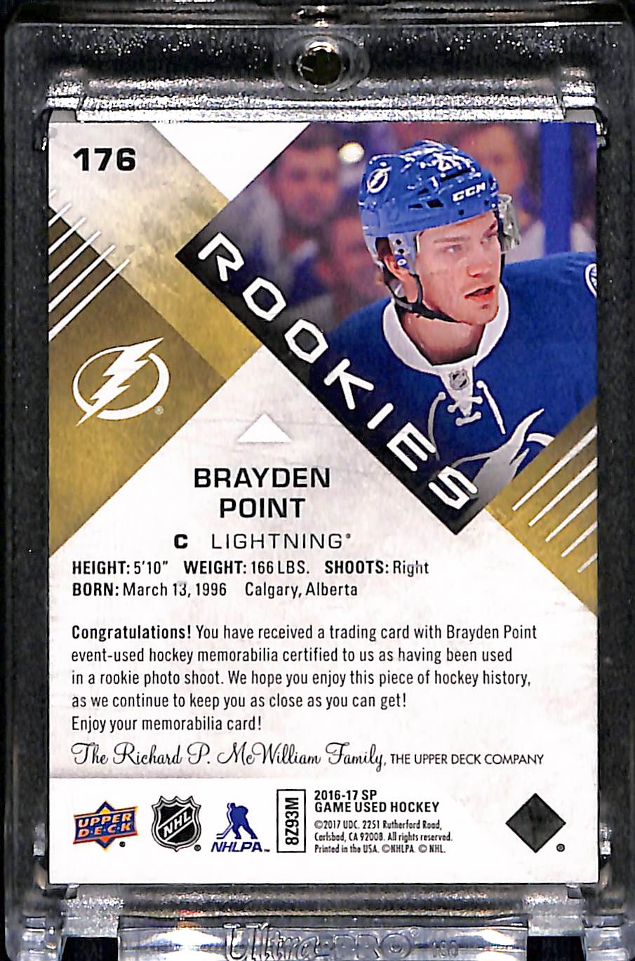 2016-17 Upper Deck SP Game Used Brayden Point #176 21/49