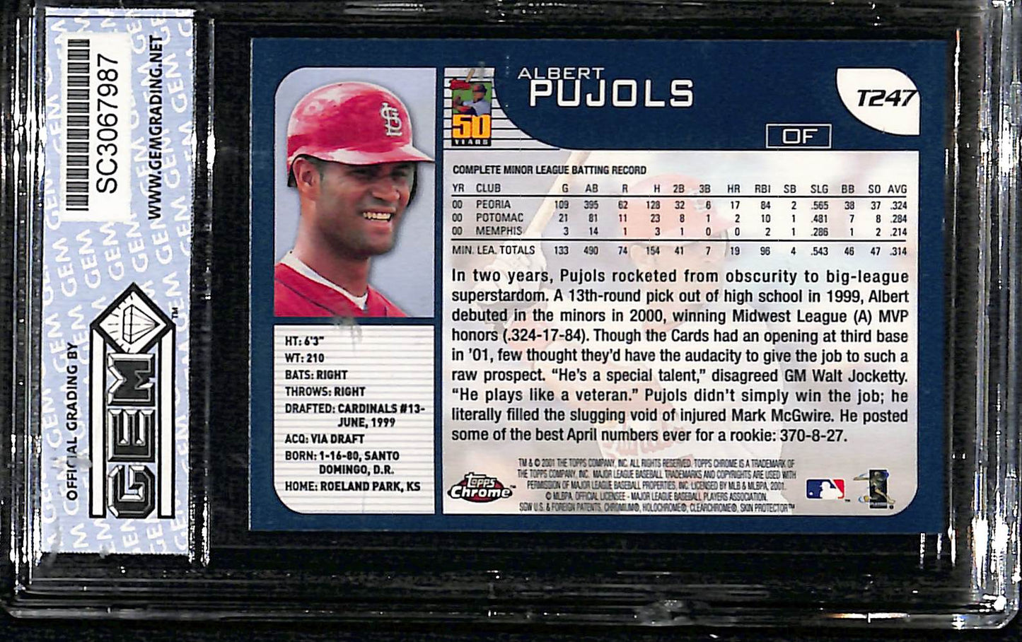 2001 Topps Traded & Rookies Albert Pujols #T247 Chrome Rookie