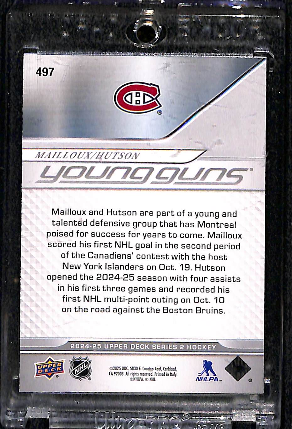 2025 2024-25 Upper Deck Young Guns Lane Hutson Logan Mailloux #497