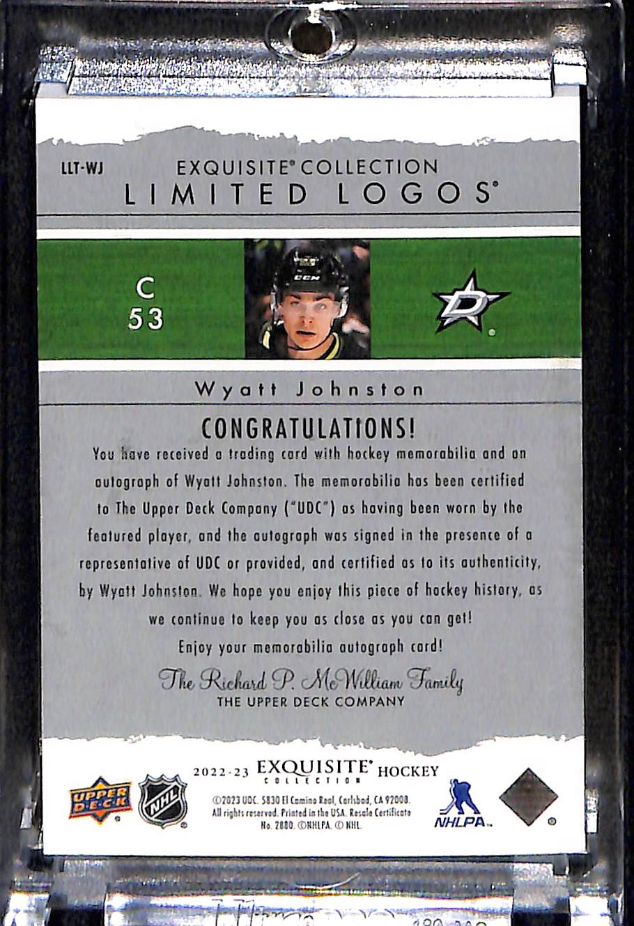 Exquisite Collection Limited Logos Wyatt Johnston #LLT-WJ Patch