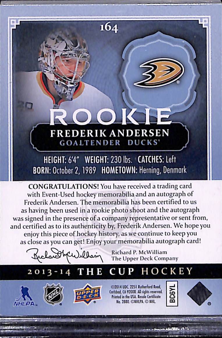 2013-14 Upper Deck The Cup Frederik Andersen #164 28/249