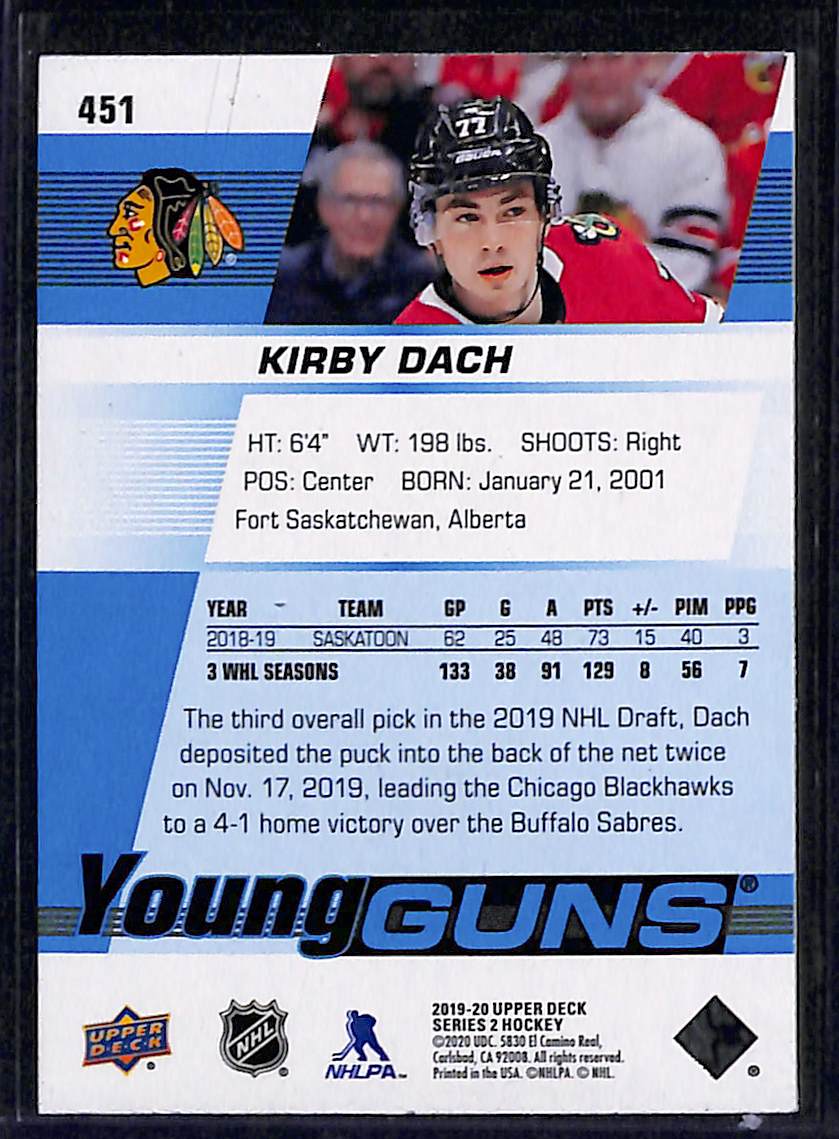 2020 2019-20 Upper Deck Series 2 Kirby Dach #451 Young Guns