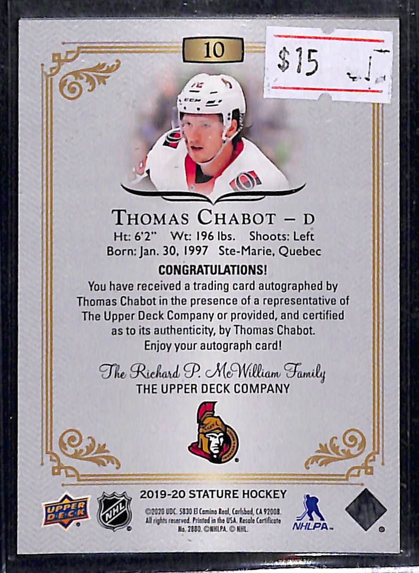 2019-20 Upper Deck Stature Thomas Chabot #10 Holofoil AUto Autograph