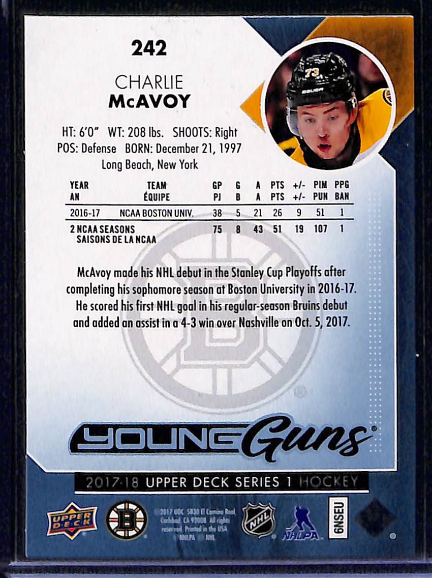 2017-18 Upper Deck Series 1 Charlie McAvoy #242 Young Gun