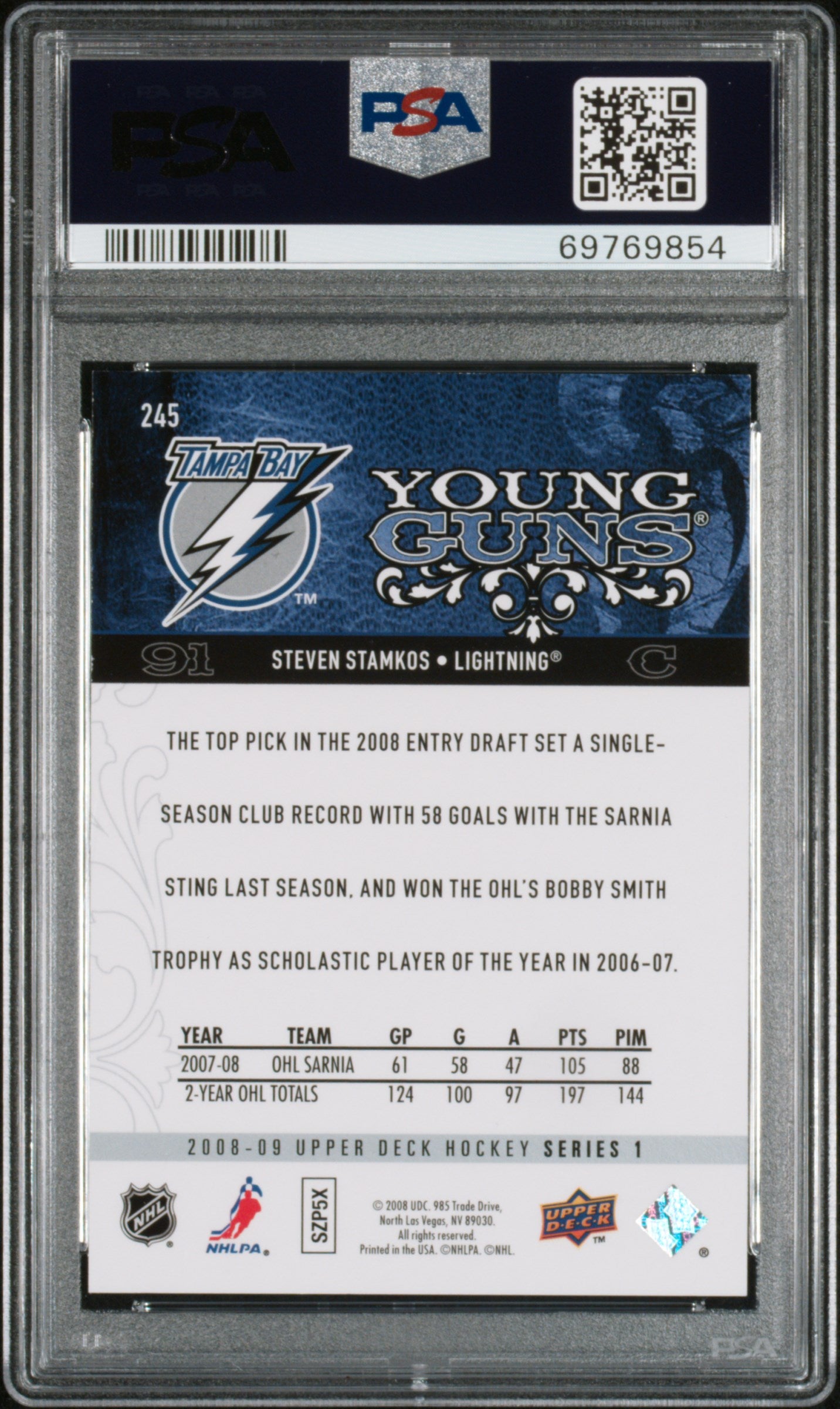 2008 Upper Deck Steven Stamkos #245 PSA 8