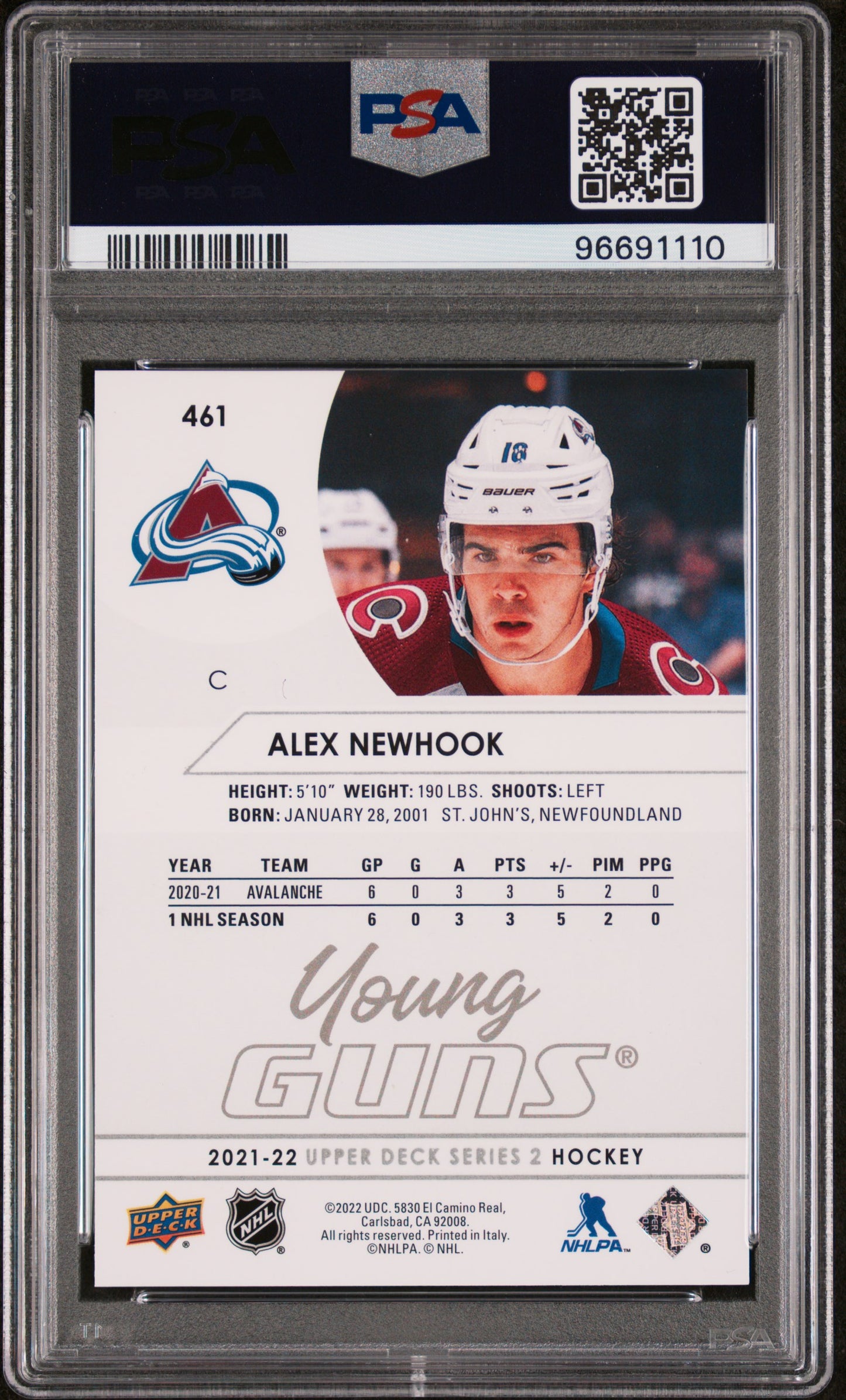 2021-2022 Upper Deck Alex Newhook #461 PSA 10