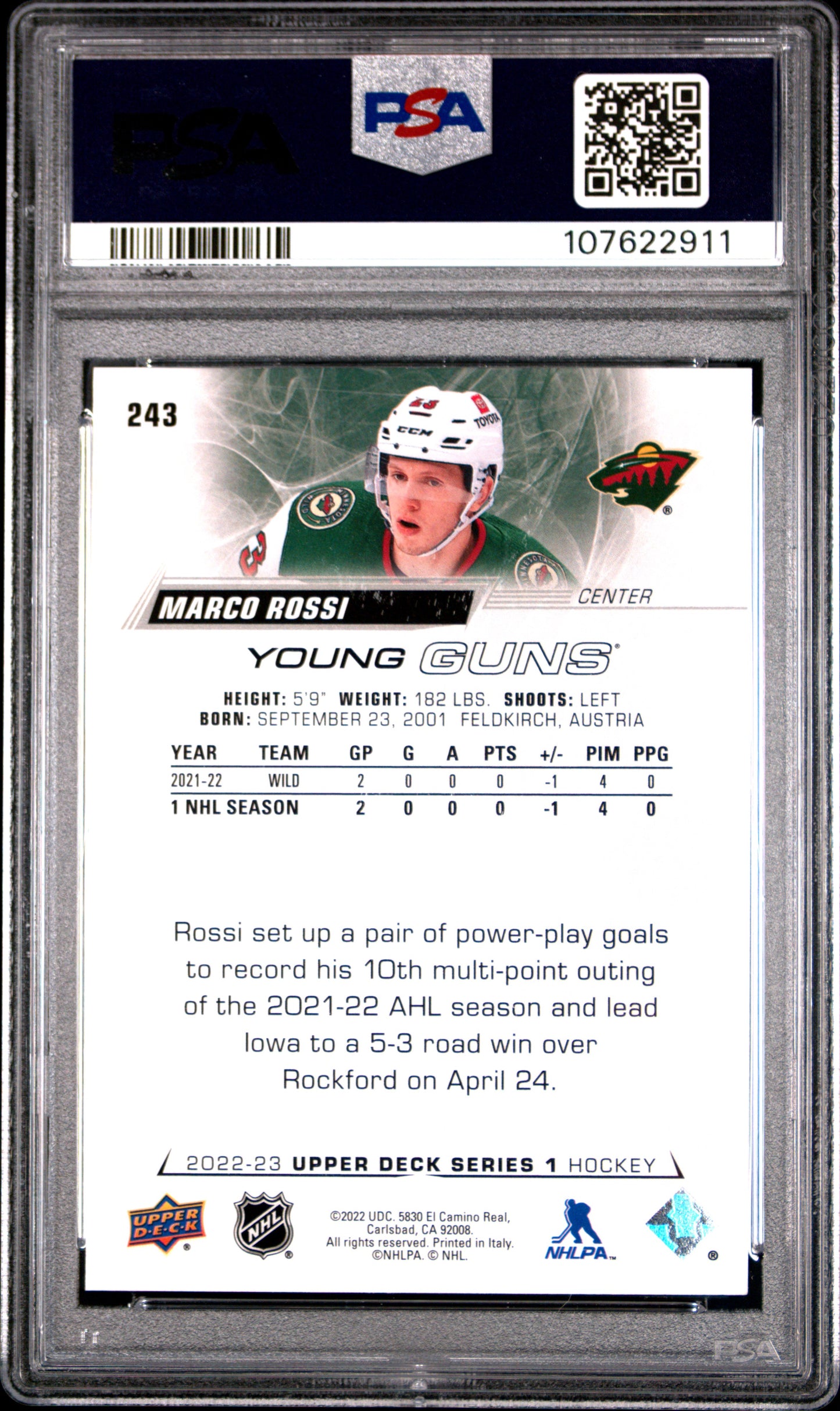 2022 Upper Deck Marco Rossi #243 PSA 10
