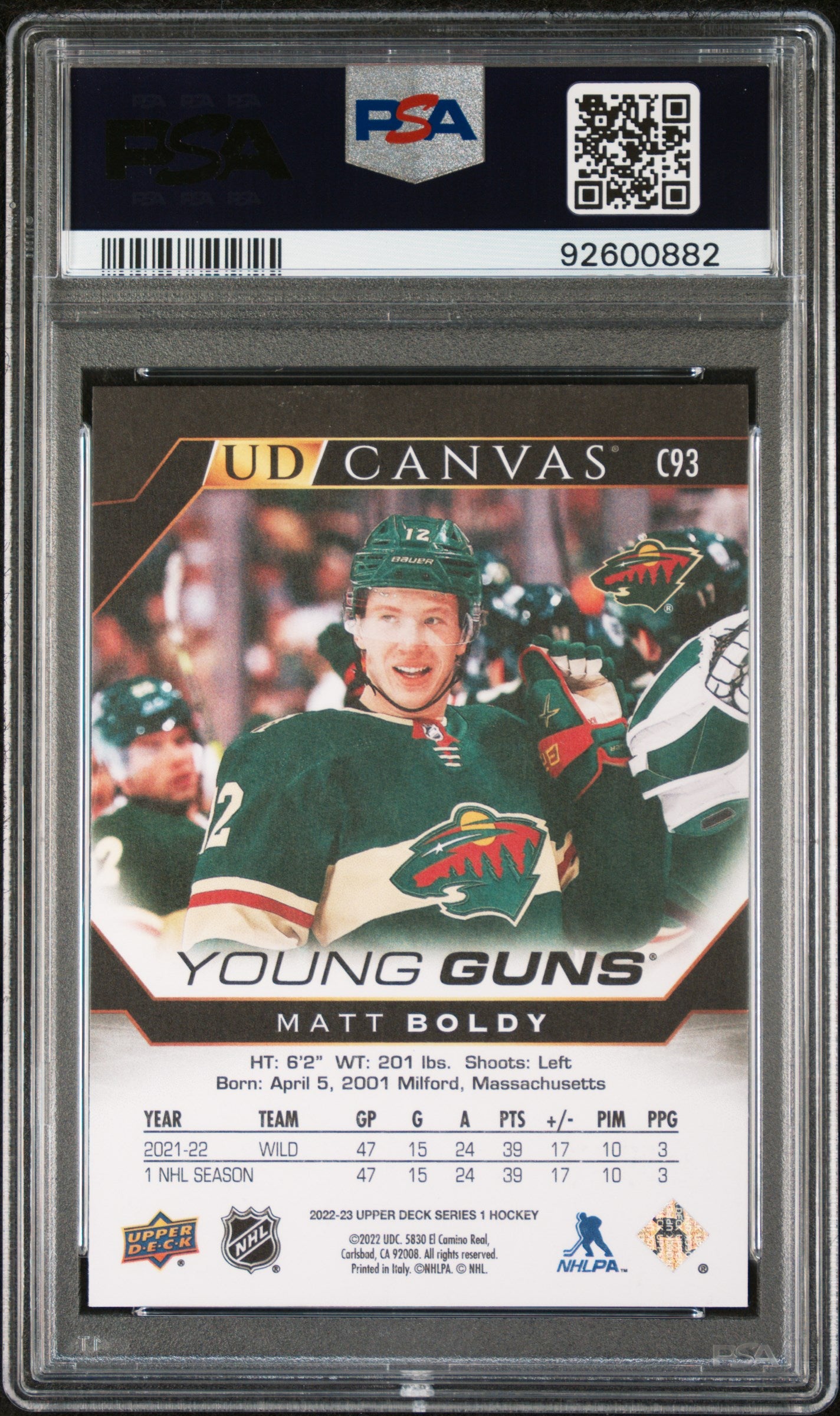 2022 Upper Deck UD Canvas Matt Boldy #C93 PSA 10