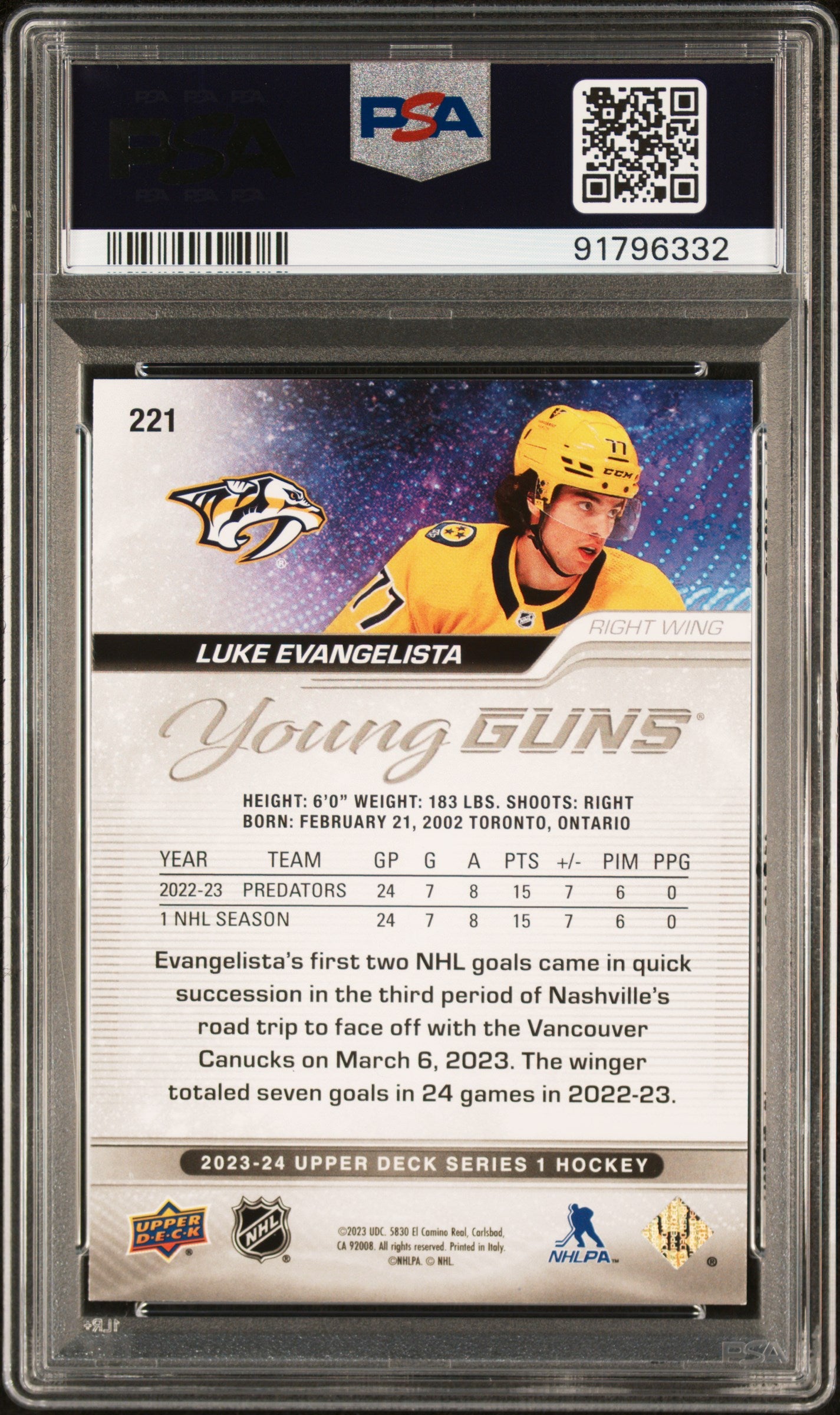 2023 Upper Deck Luke Evangelista #221 PSA 9