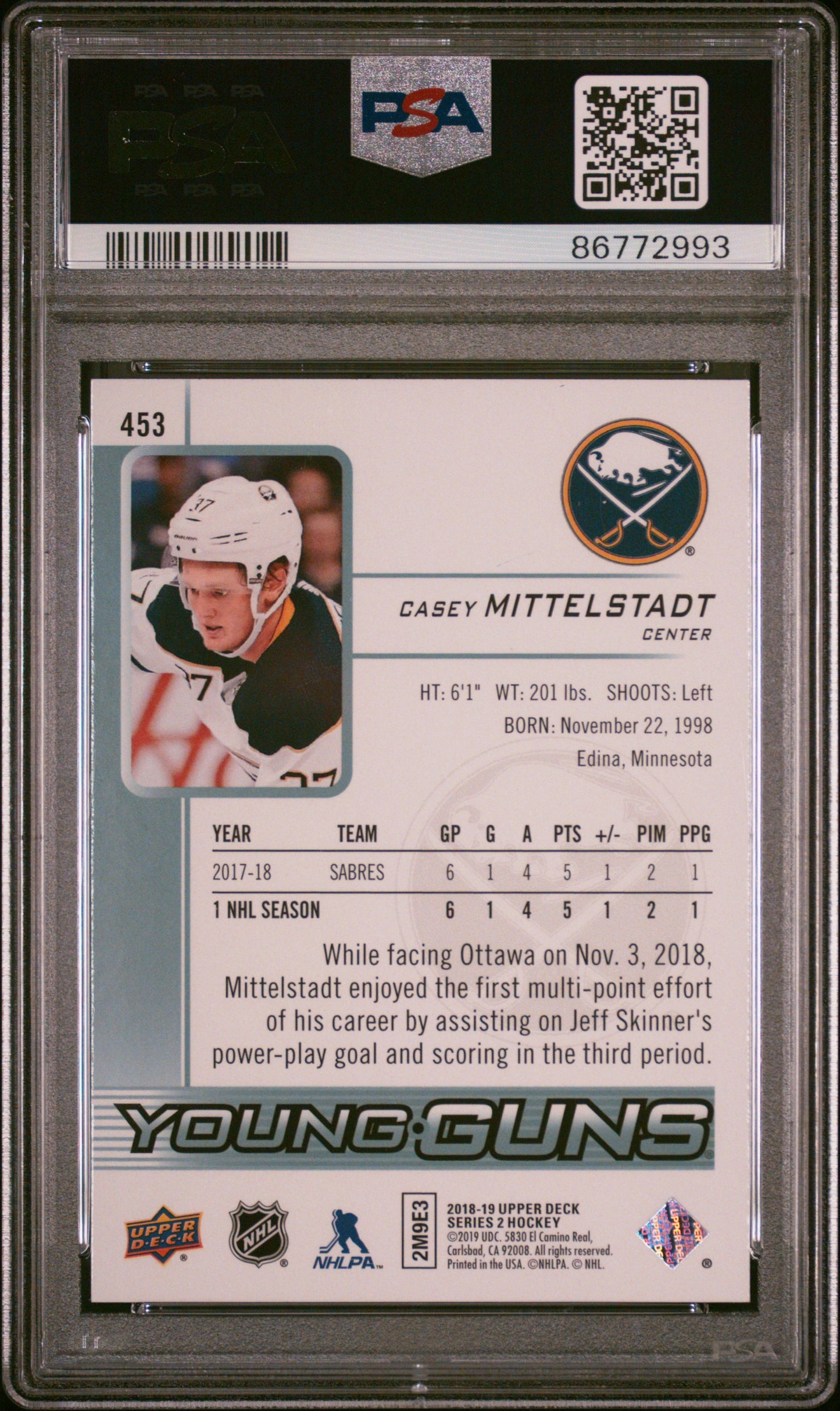 2018 Upper Deck Casey Mittelstadt #453 PSA 10