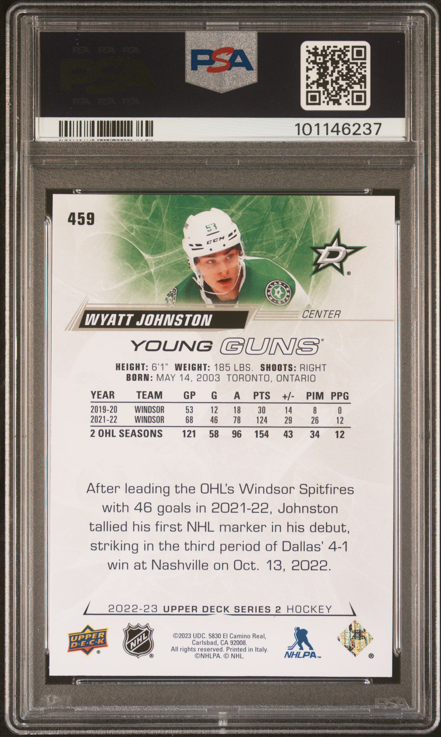 2022 Upper Deck Wyatt Johnston #459 PSA 9