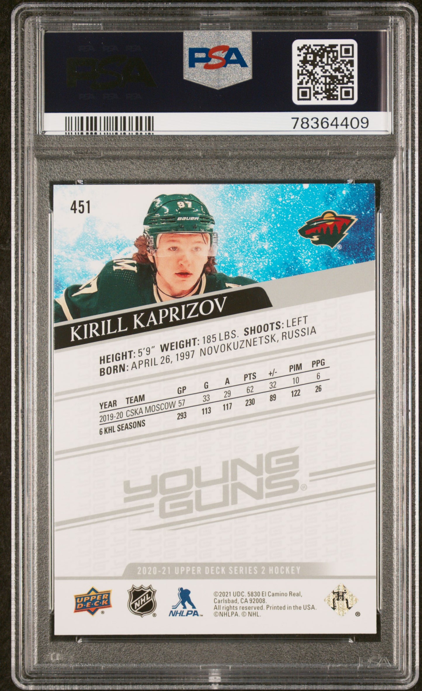 2020 Upper Deck Kirill Kaprizov #451 PSA 9