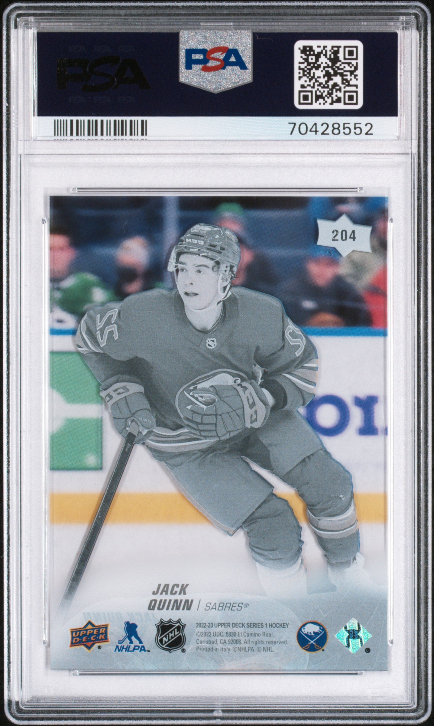 2022 Upper Deck Jack Quinn #204 Clear Cut PSA 10