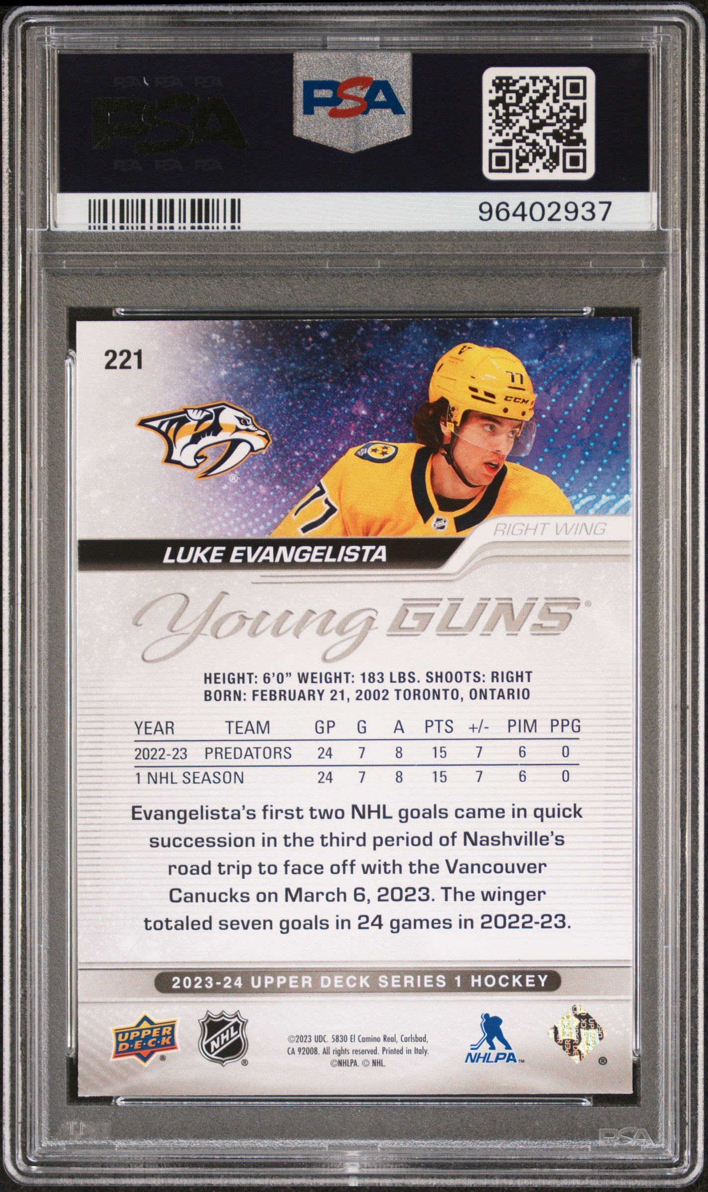 2023 Upper Deck Luke Evangelista #221 PSA 10