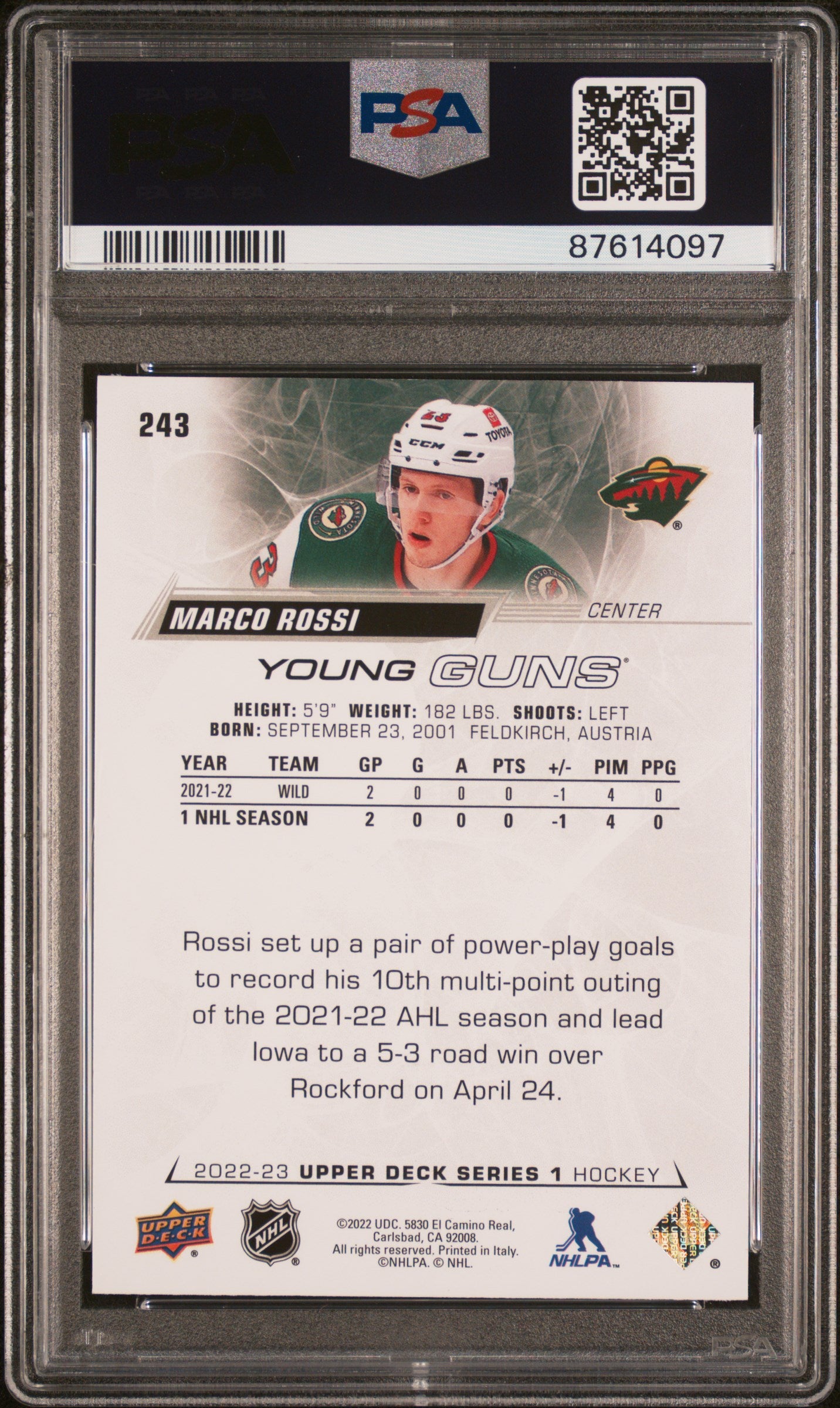 2022 Upper Deck Marco Rossi #243 PSA 10
