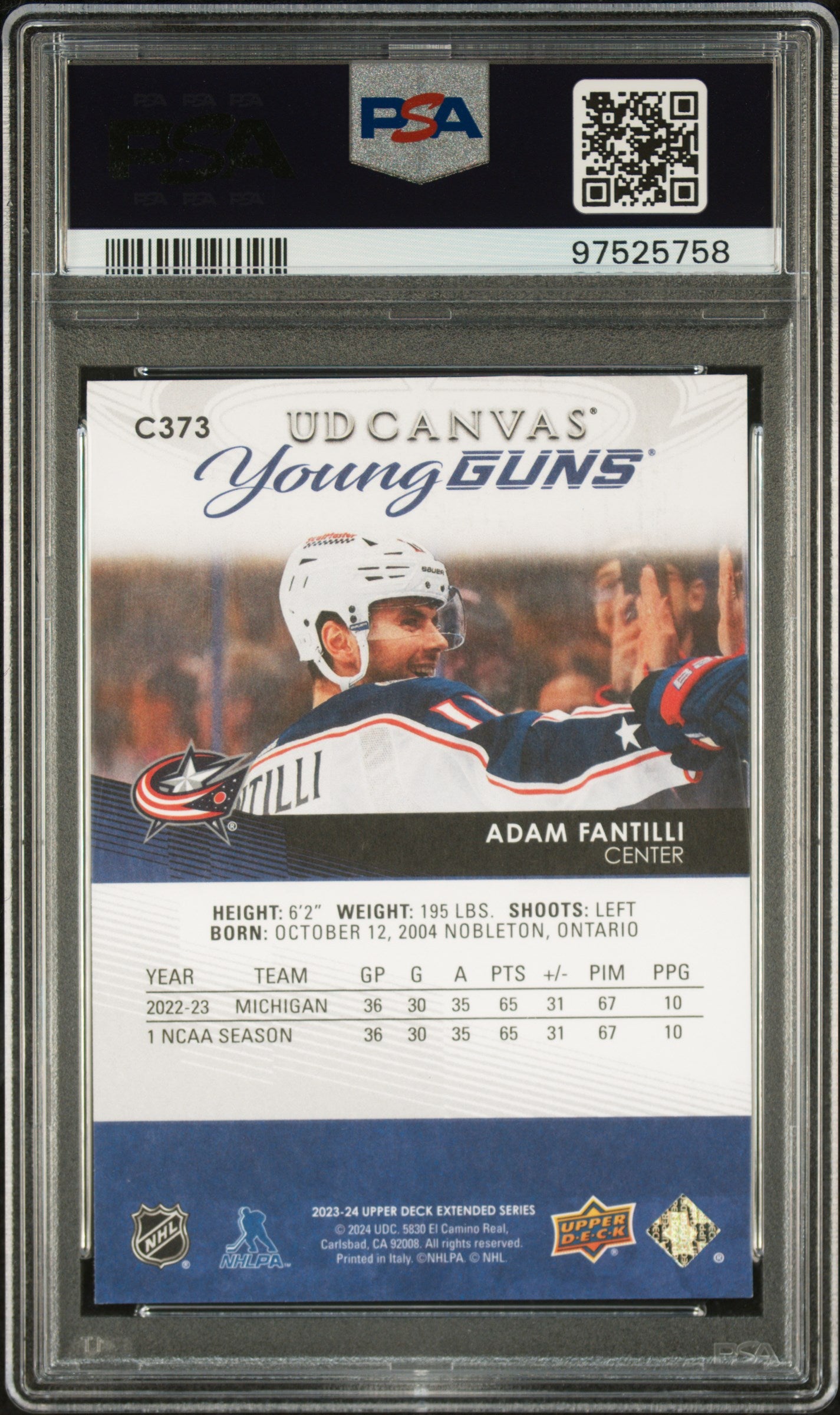 2023 Upper Deck UD Canvas Adam Fantilli #C373 PSA 9