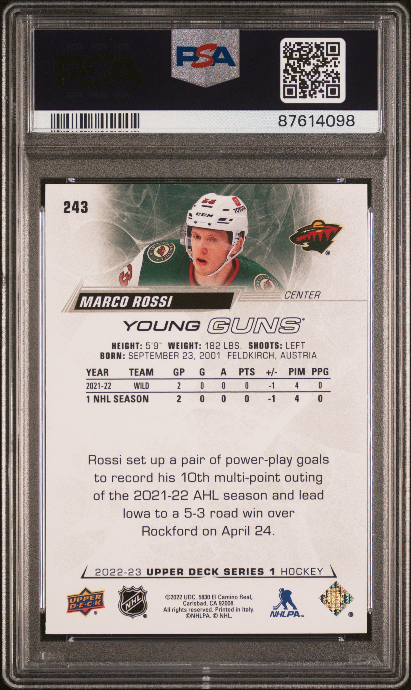 2022 Upper Deck Marco Rossi #243 PSA 10