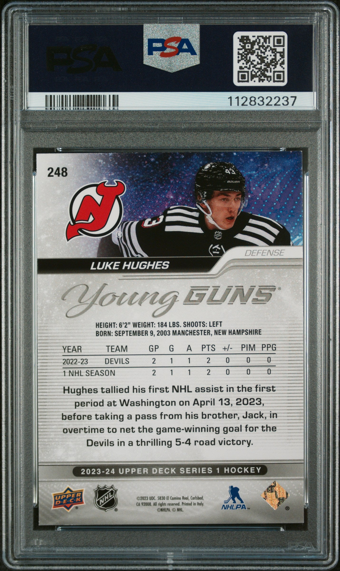 2023 Upper Deck Luke Hughes #248 Deluxe 51/250 PSA 8