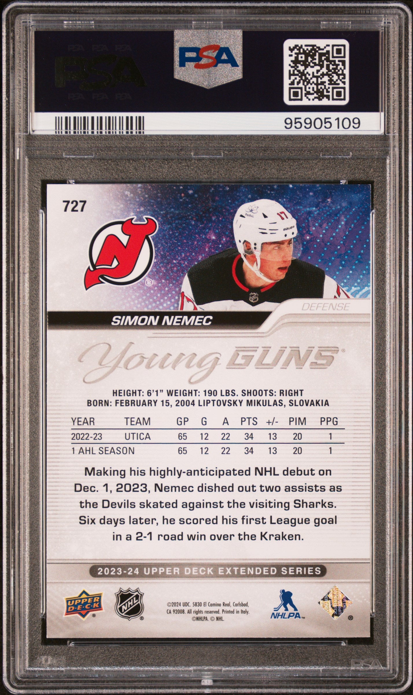 2023 Upper Deck Simon Nemec #727 Exclusives 033 / 100 PSA 9