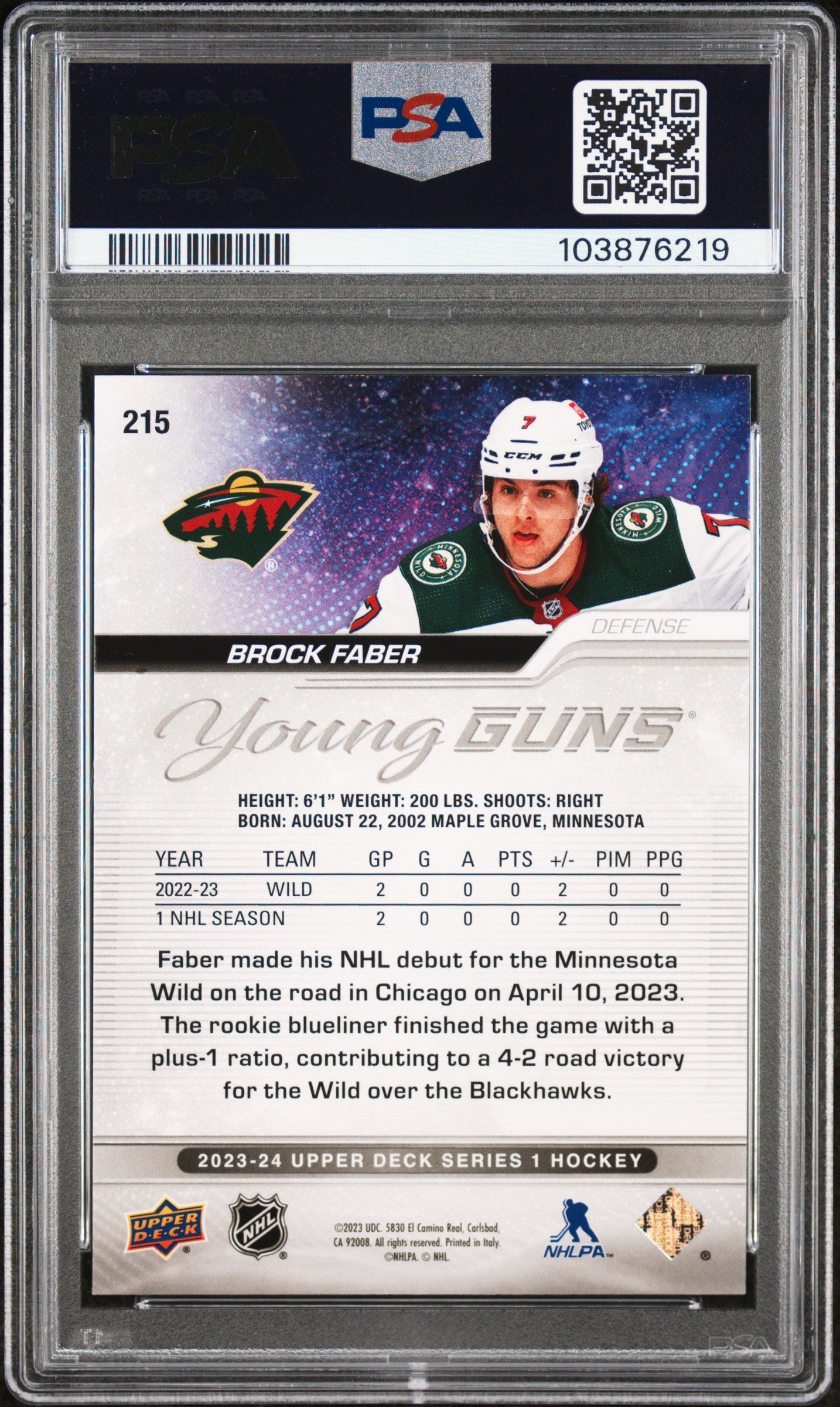 2023 Upper Deck Brock Faber #215 PSA 9