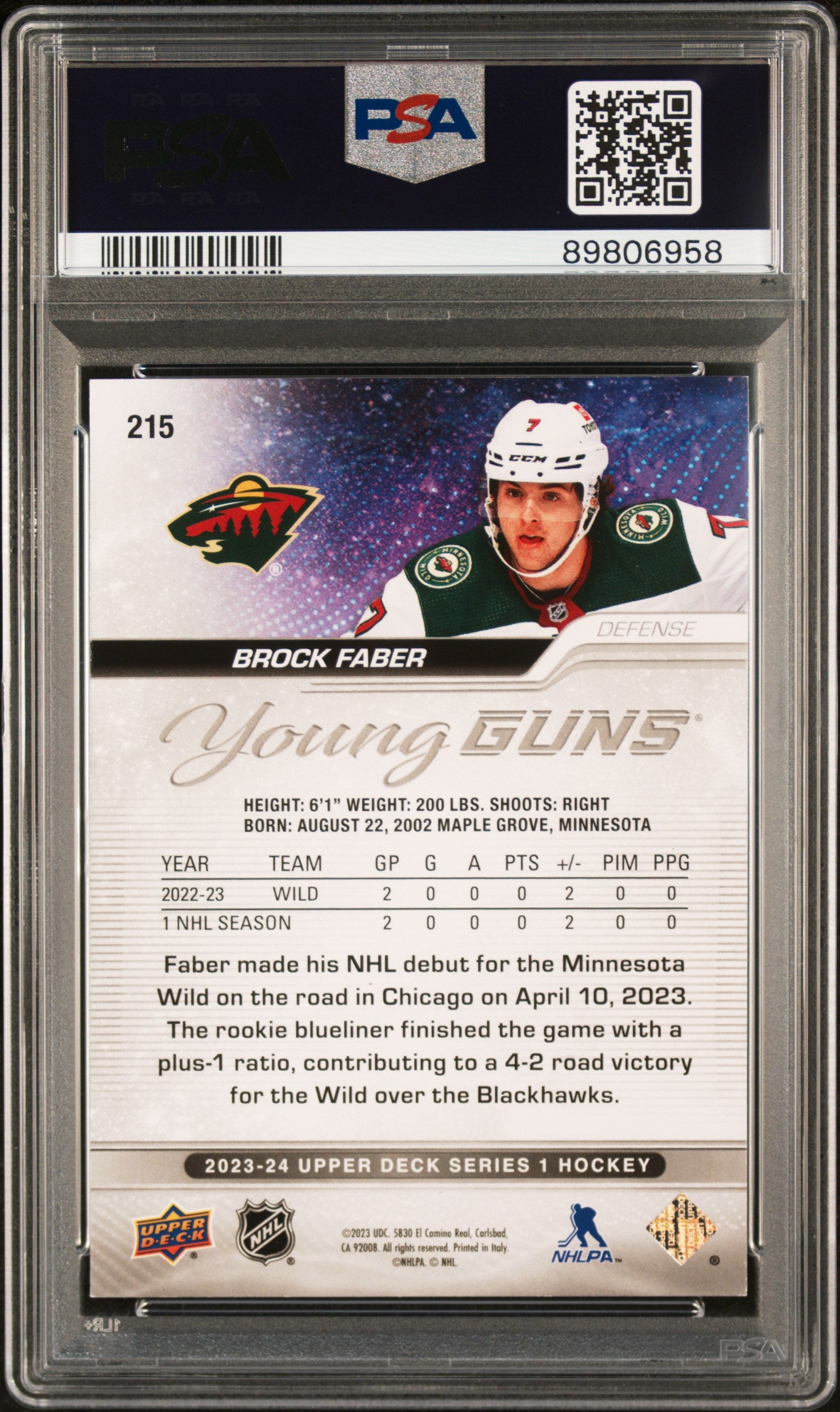 2023 Upper Deck Brock Faber #215 Deluxe 159/250 PSA 8