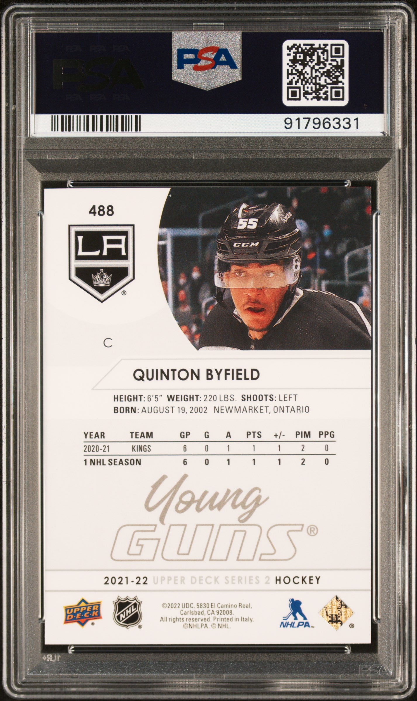 2021-2022 Upper Deck Quinton Byfield #488 PSA 10
