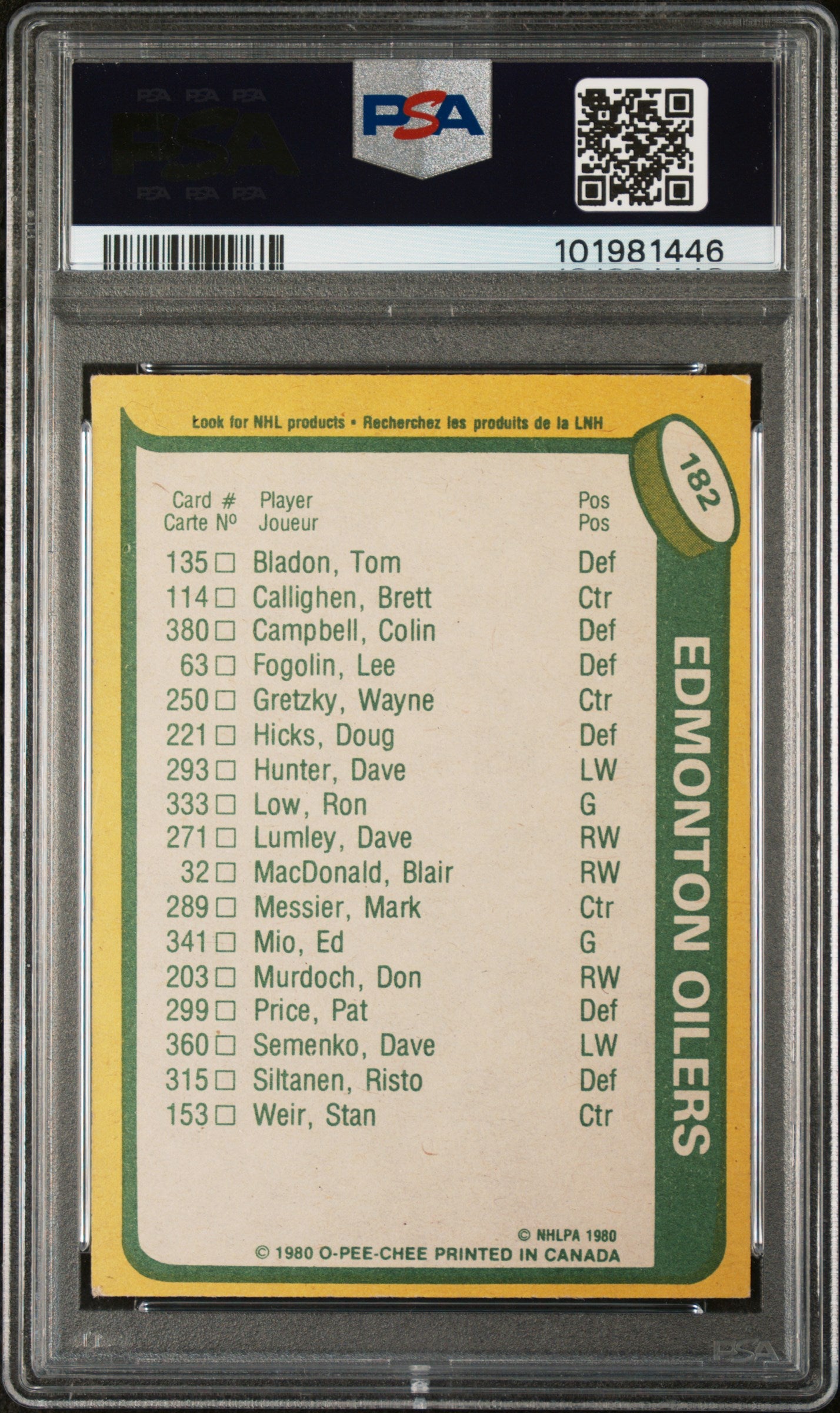 1980 O-Pee-Chee Wayne Gretzky #182 PSA 6