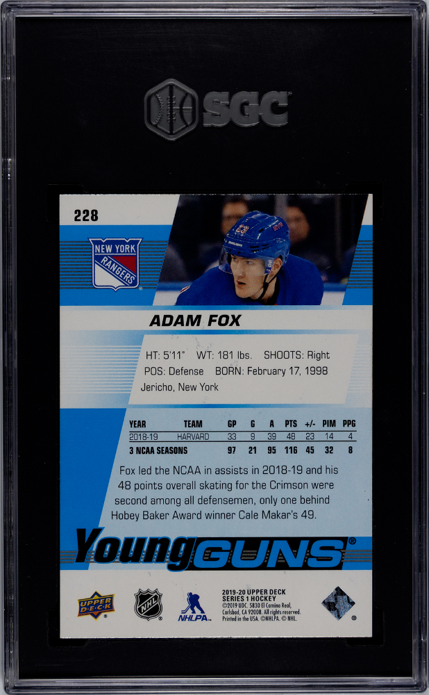 2019 Upper Deck Adam Fox #228 SGC 10